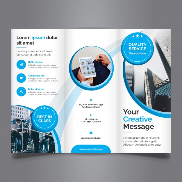 626x626 Beautiful Blue Tri Fold Business Brochure Vector Premium Download