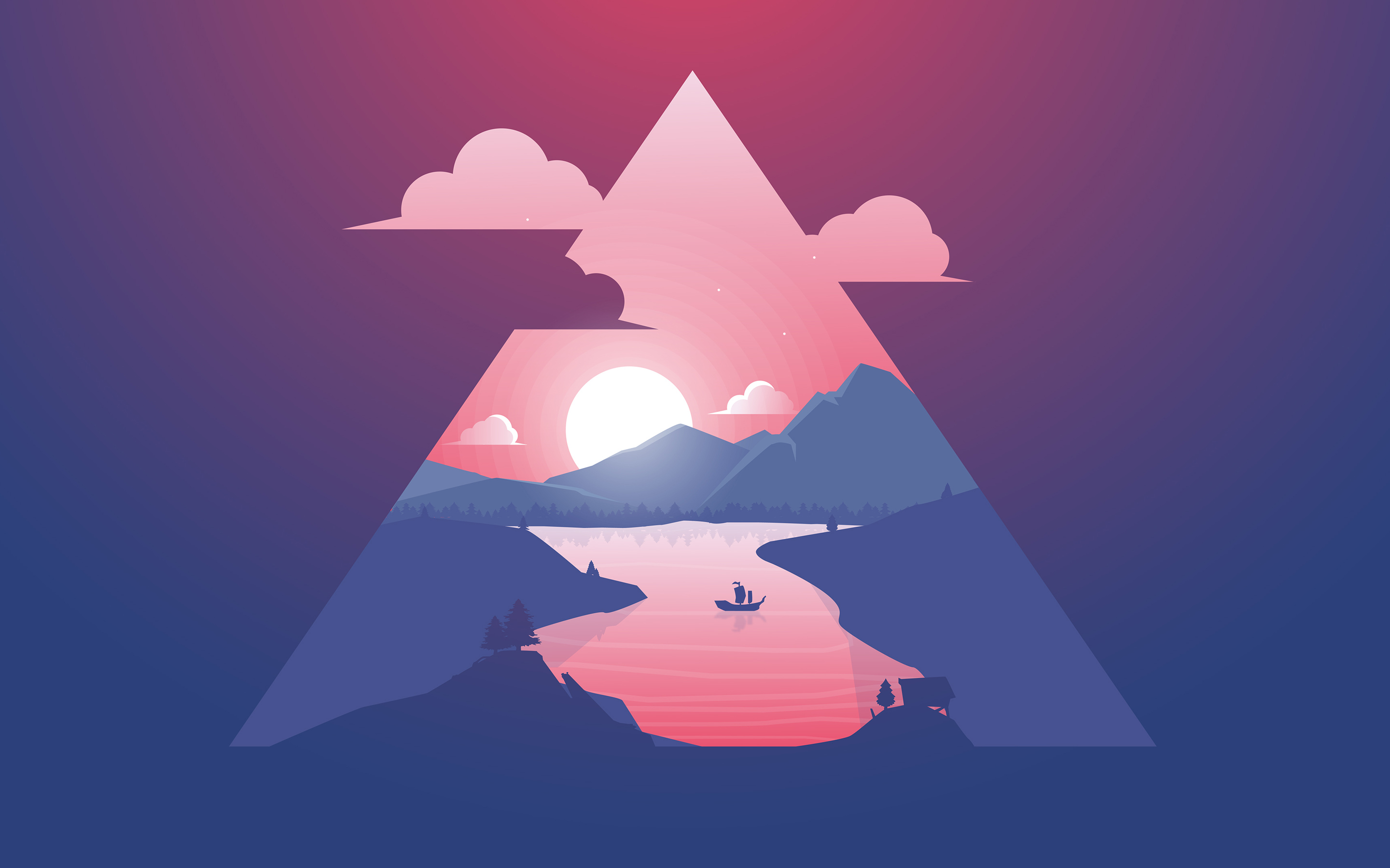 2880x1800 Sunset Triangle Vector Art Wallpaper