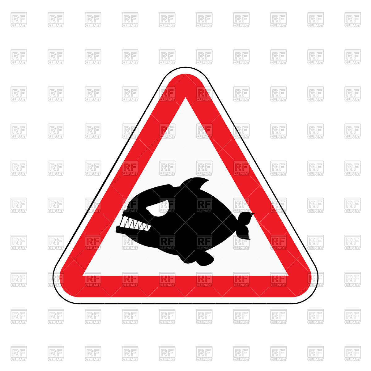 1200x1200 Triangular Red Attention Sign With Silhouette Of Piranha Vector