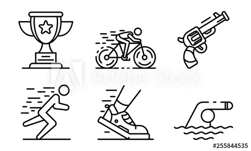 500x300 Triathlon Icons Set Outline Set Of Triathlon Vector Icons For Web