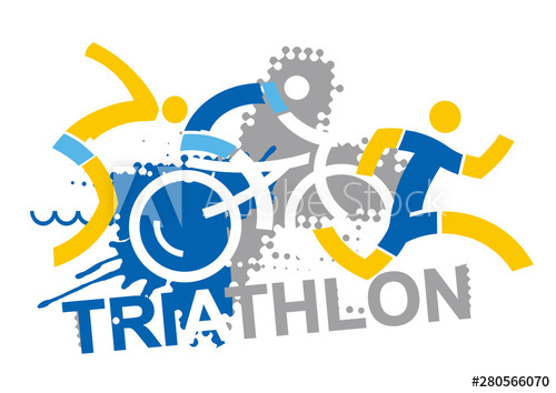 500x354 Triathlon Racers With Sign Triathlon Three Stylized Triathlon