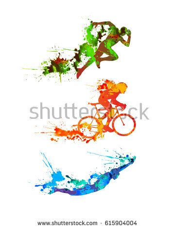 360x470 Triathlon Vector Watercolor Set Splash Paint Silhouettes