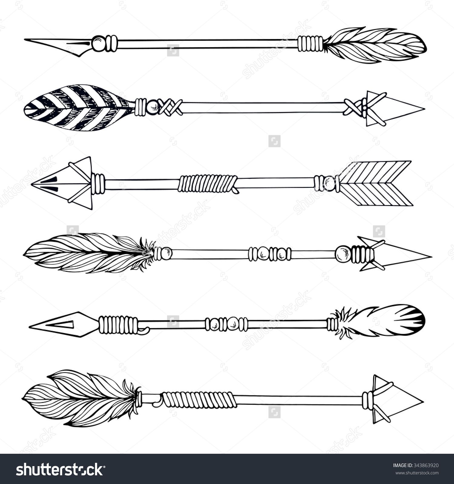 Tribal Indian Arrow Set Ethnic Hand Drawn Vector Illustration 1500x1600 Tribal Indian Arrow Set Ethnic Hand Drawn Vector Illustration
