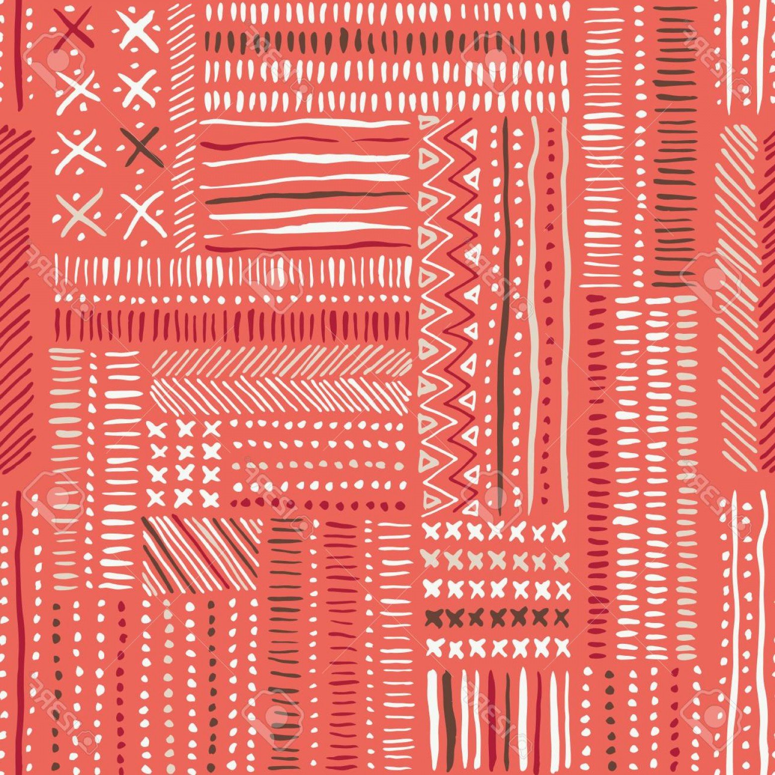 1560x1560 Photostock Vector Hand Drawn Tribal Marks Cross Stitches On Coral