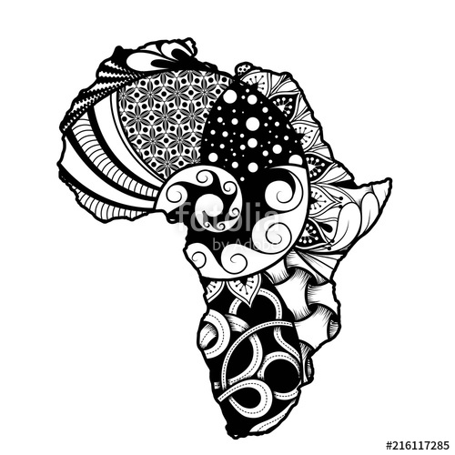 500x500 Textured Vector Map Of Africa Hand Drawn Ethno Pattern, Tribal