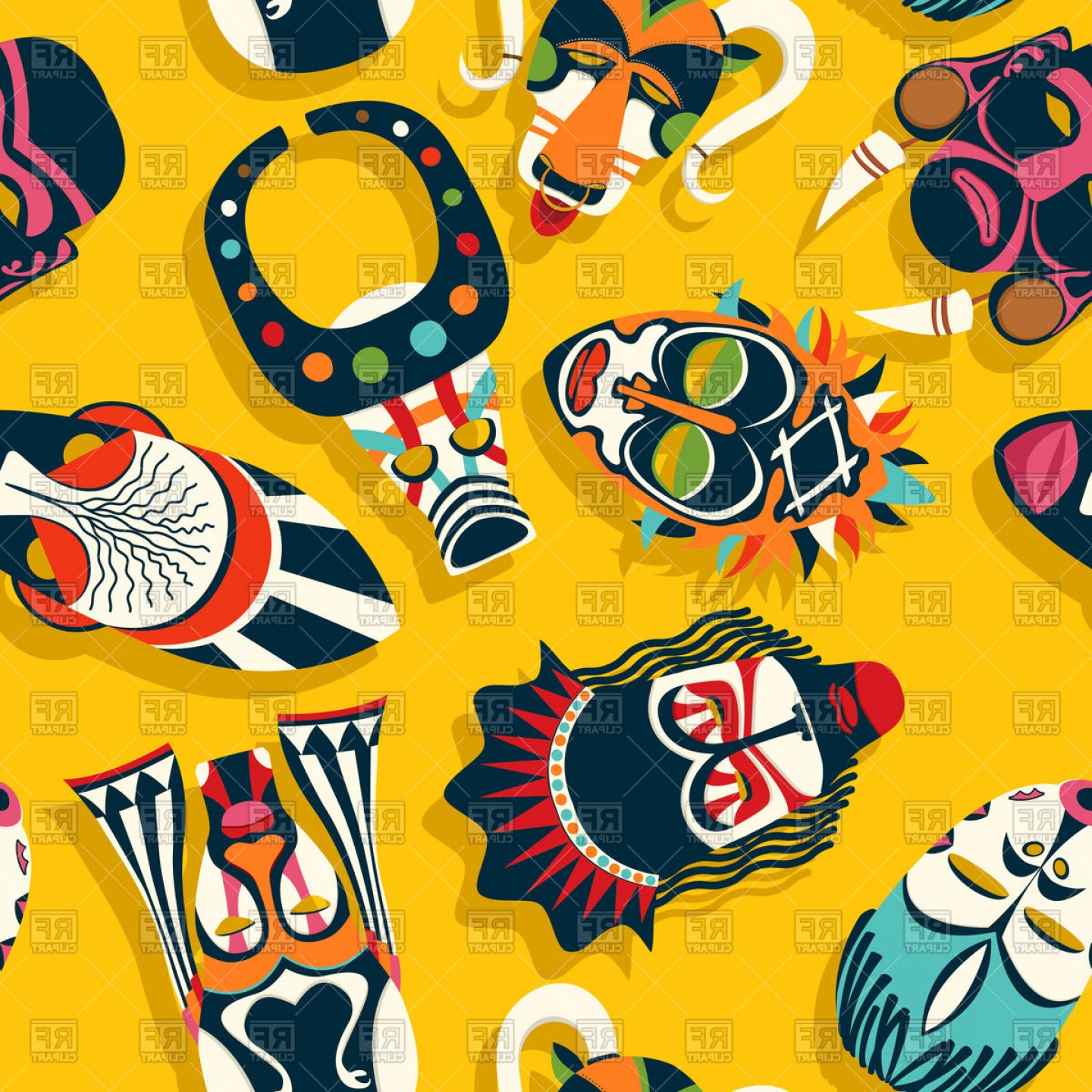1440x1440 Tribal African Mask Ethnic Background Vector Clipart Cultracing