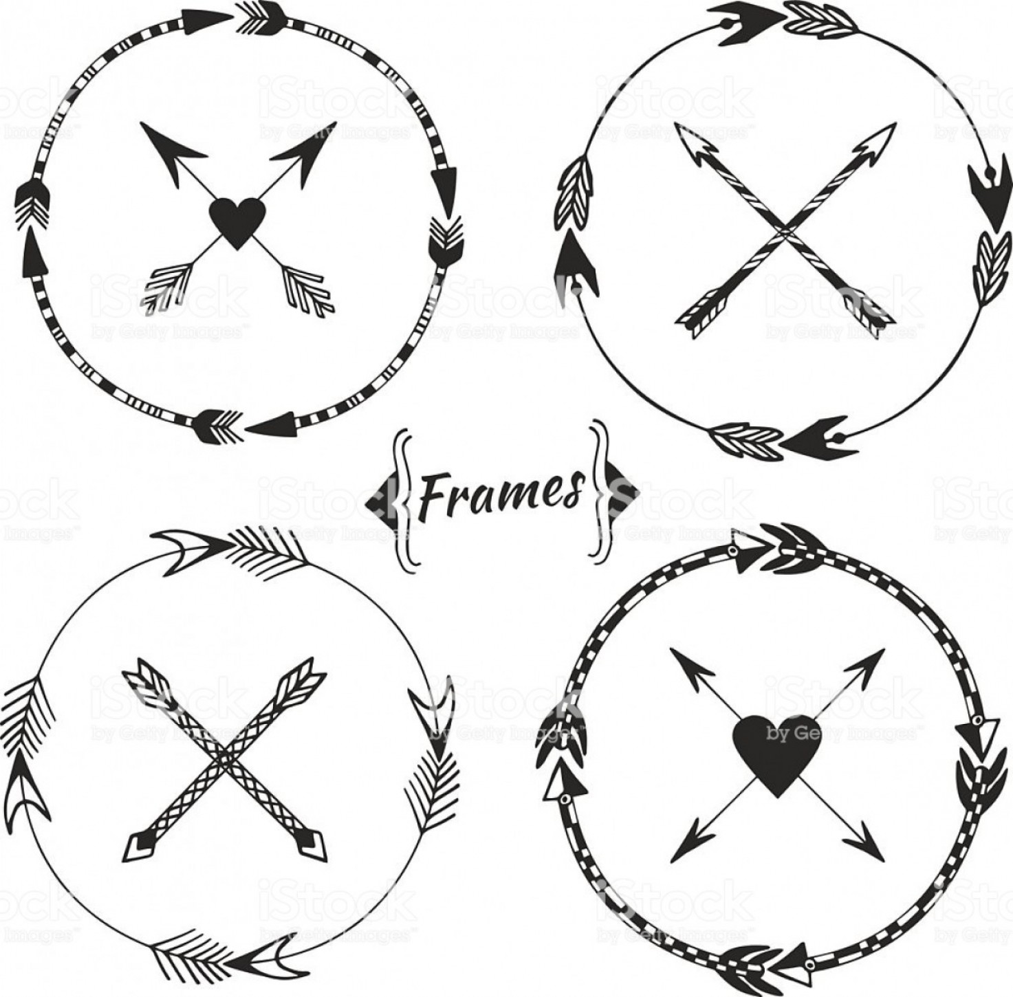 1473x1450 Set Of Arrow Frames Tribal Border Ethnic Doodle Collection Gm