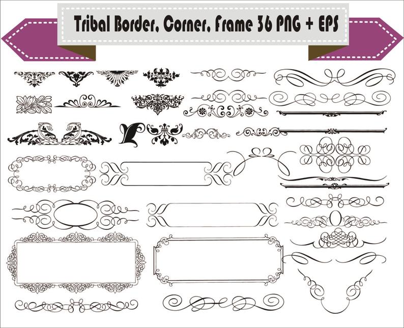 794x645 Border Corner Frame Tribal Vintage Retro Vector Clipart Png Etsy