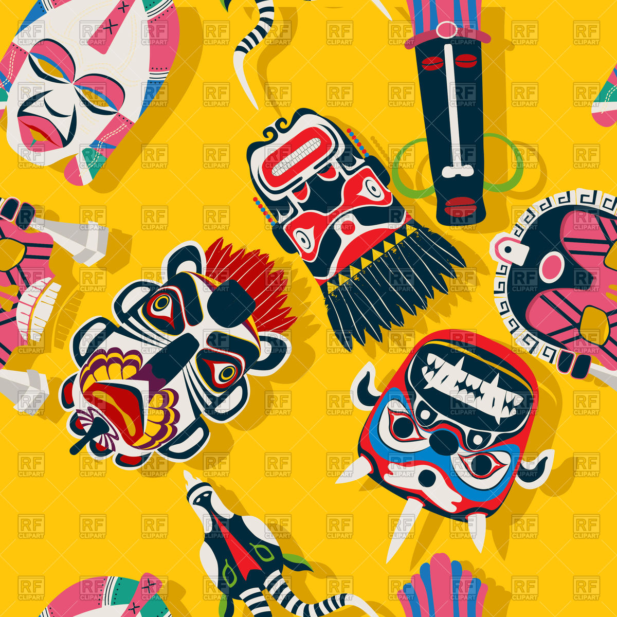 1200x1200 Tribal African Mask Ethnic Seamless Pattern Vector Image