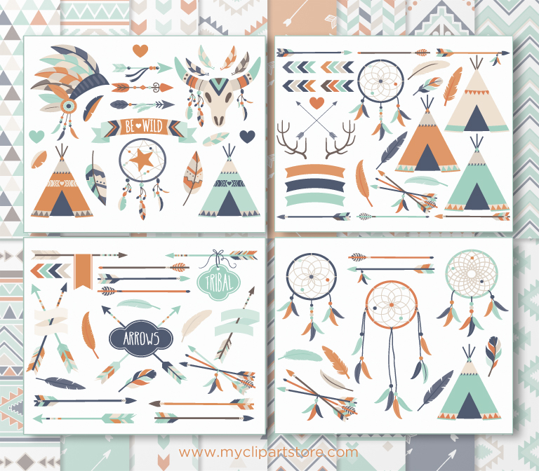 768x672 Bohemian Tribal Clipart Bundle Vector Premium Clipart