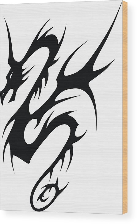 Tribal Tattoo Dragon Vector Illustration Wood Print 447x732 Tribal Tattoo Dragon Vector Illustration Wood Print