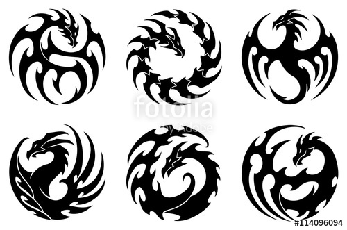 Vector Illustration, Set Of Round Tribal Dragon Tattoo Designs 500x331 Vector Illustration, Set Of Round Tribal Dragon Tattoo Designs