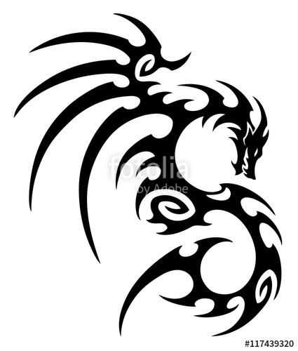Vector Illustration, Tribal Dragon Tattoo Design, Black And White 425x500 Vector Illustration, Tribal Dragon Tattoo Design, Black And White