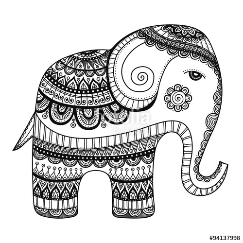 500x500 Indian Elephant Hand Drawn Doodle Indian Elephant With Tribal