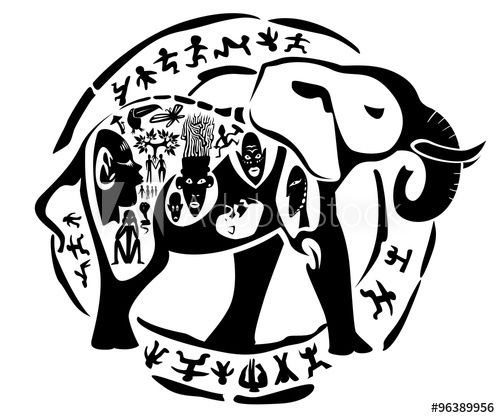 500x418 Vector Tribal Elephant, Mammoth Illustration, Tattoo Stamp