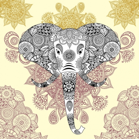 468x467 Elephant Background Classical Tribal Pattern Decoration Vectors