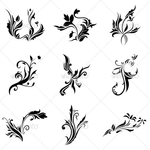 590x590 Abstract Tribal Decorative Flowers Vector Pack Fonts Logos Icons