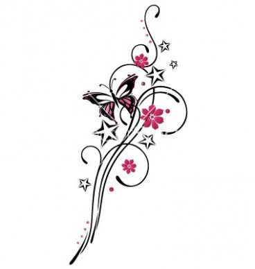 368x388 Tribal Flower Butterfly Tattoo Style Vector