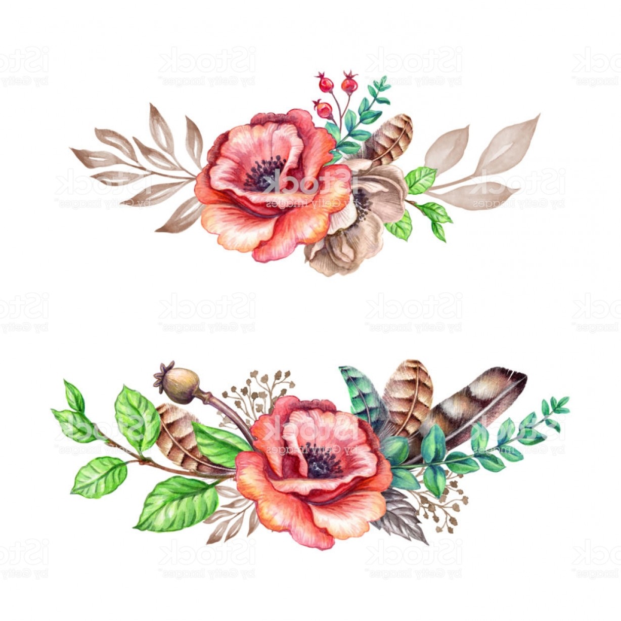 1228x1228 Watercolor Illustration Rustic Flowers Tribal Boho Hand Drawn