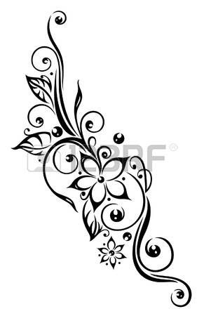 291x450 Black Flowers Illustration Tribal Tattoo Style Stock Vector