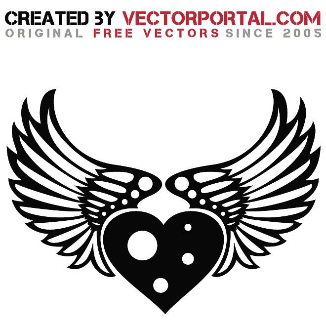 660x660 Wings And Heart Vector Illustration Tribal Tattoo Free Vectors