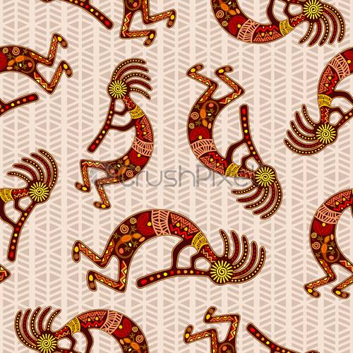 500x500 Kokopelli Native Tribal Art Seamless Pattern Vector Design, Stock