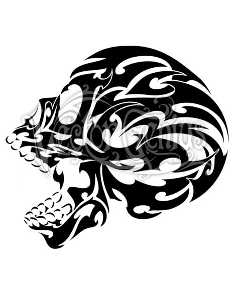 468x580 Screaming Skull Tribal Tattoo Flash Stock Art