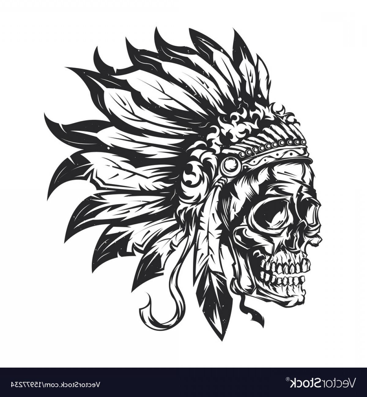 1200x1296 American Indian Chief Skull Vector Soidergi