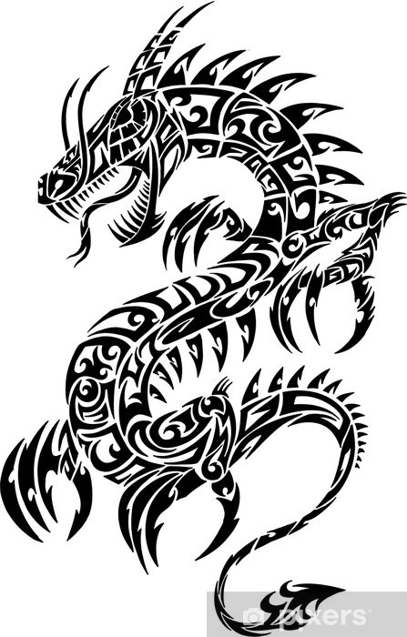447x700 Iconic Dragon Tribal Tattoo Vector Illustration Wall Mural