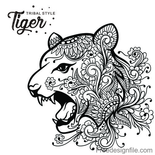 500x500 Tiger Head Tribal Style Hand Drawn Vector Free Download