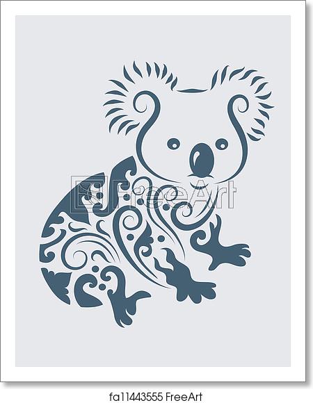 450x580 Free Art Print Of Koala Tribal Vector Koala Drawing With Floral