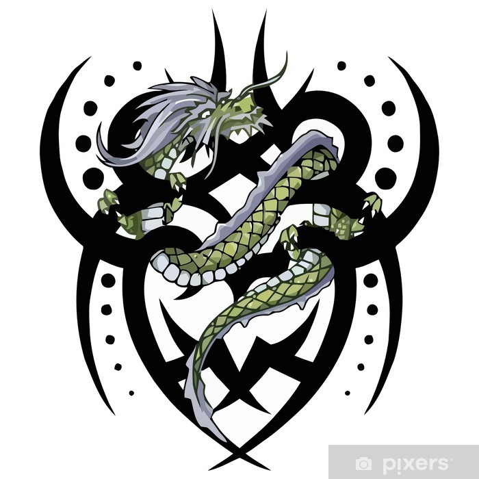 700x700 Tattoo Dragon Twist Tribal, Vector Wall Mural