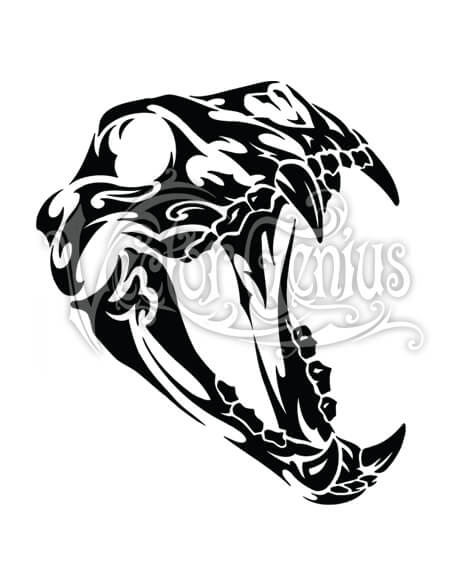 468x580 Canine Roaring Tribal Skull Clip Art