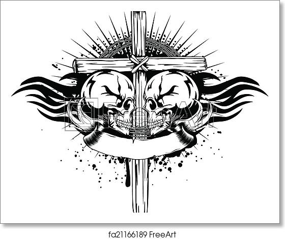 560x470 Free Art Print Of Skulls Cross Tribal Vector Illustration Two