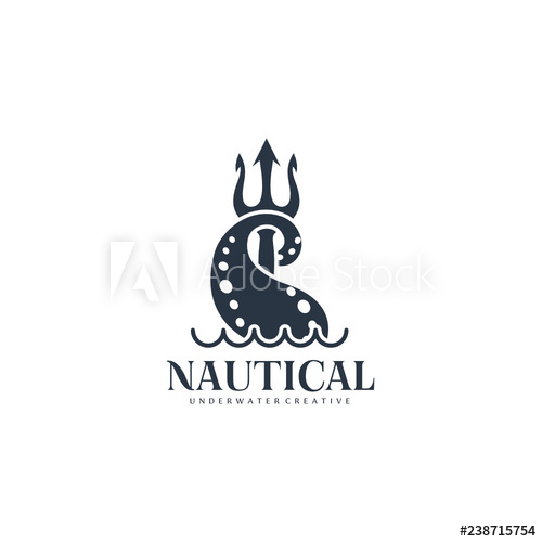 500x500 Nautical Logo Template Design With Tentacle And Trident Vector