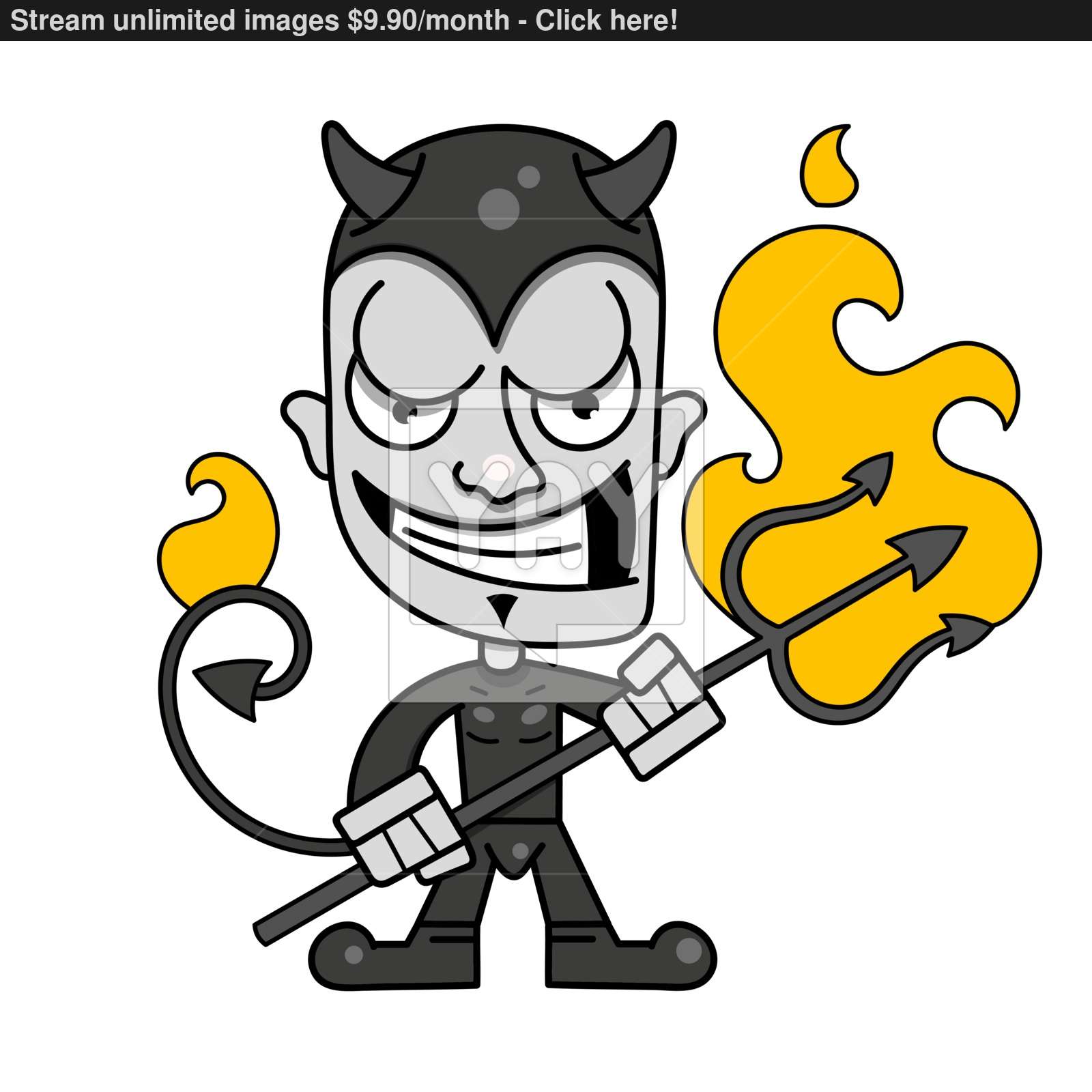 1600x1600 Cute Little Devil With Horns And A Flaming Trident, Vector Logo