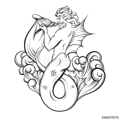 Vector Hand Drawn Illustration Of Triton In Realistic Line Style 500x500 Vector Hand Drawn Illustration Of Triton In Realistic Line Style