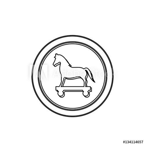 500x500 Monochrome Contour In Circle With Trojan Horse Vector Illustration