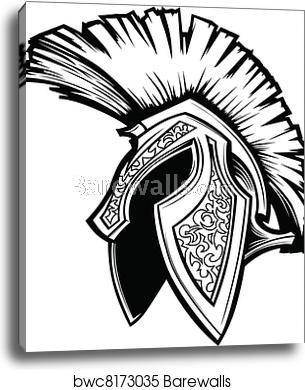 305x390 Spartan Trojan Helmet Mascot Vector, Canvas Print Barewalls
