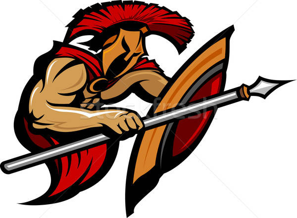 600x441 Spartan Trojan Mascot With Spear And Shield Vector Illustration