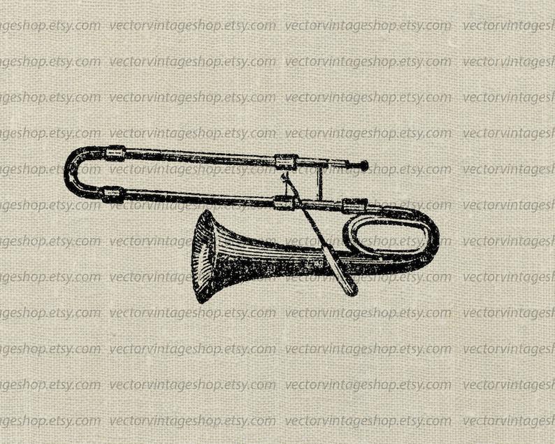 794x635 Trombone Vector Clipart Graphic Instant Download Musical Horn Etsy