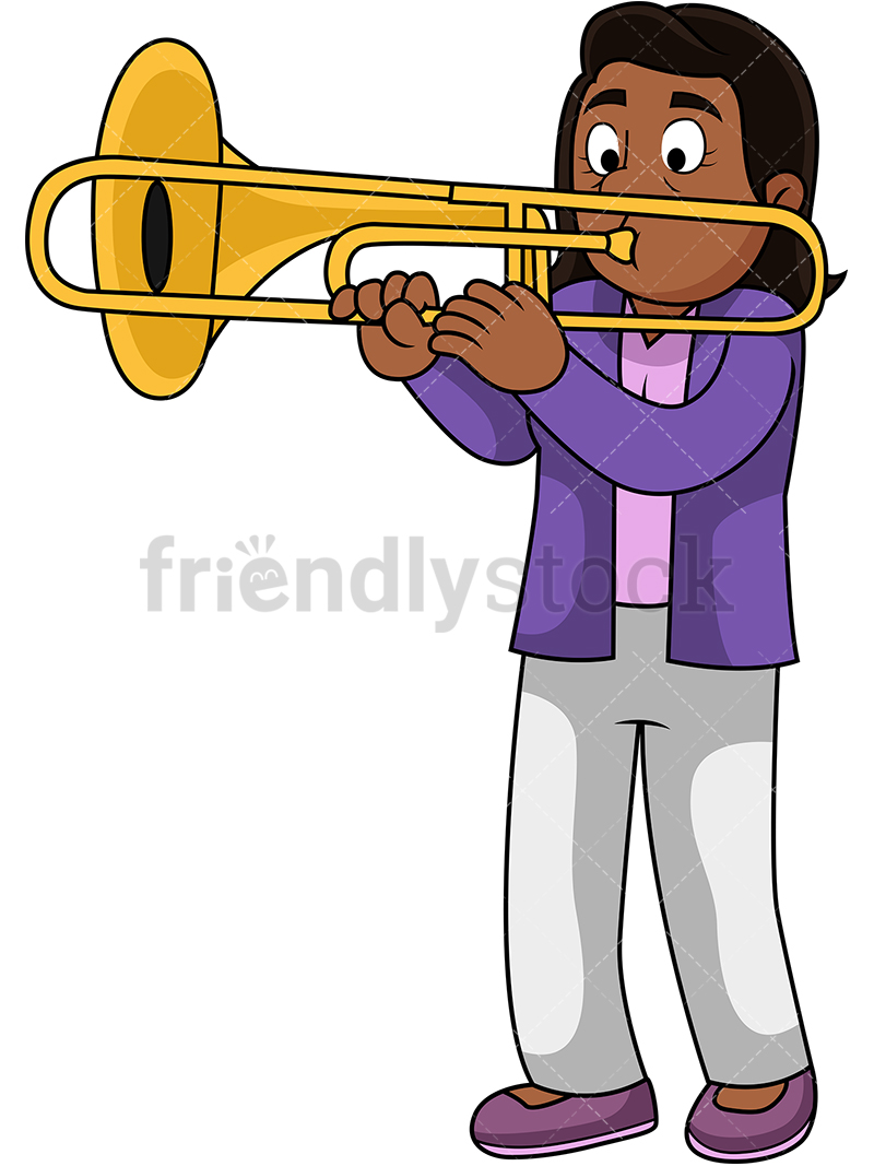 800x1067 Black Woman Playing Trombone Cartoon Vector Clipart