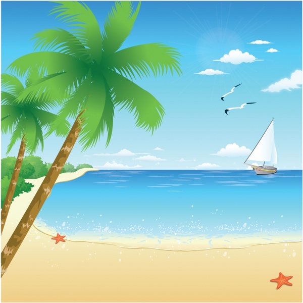 600x600 Tropical Beach Free Vector In Adobe Illustrator