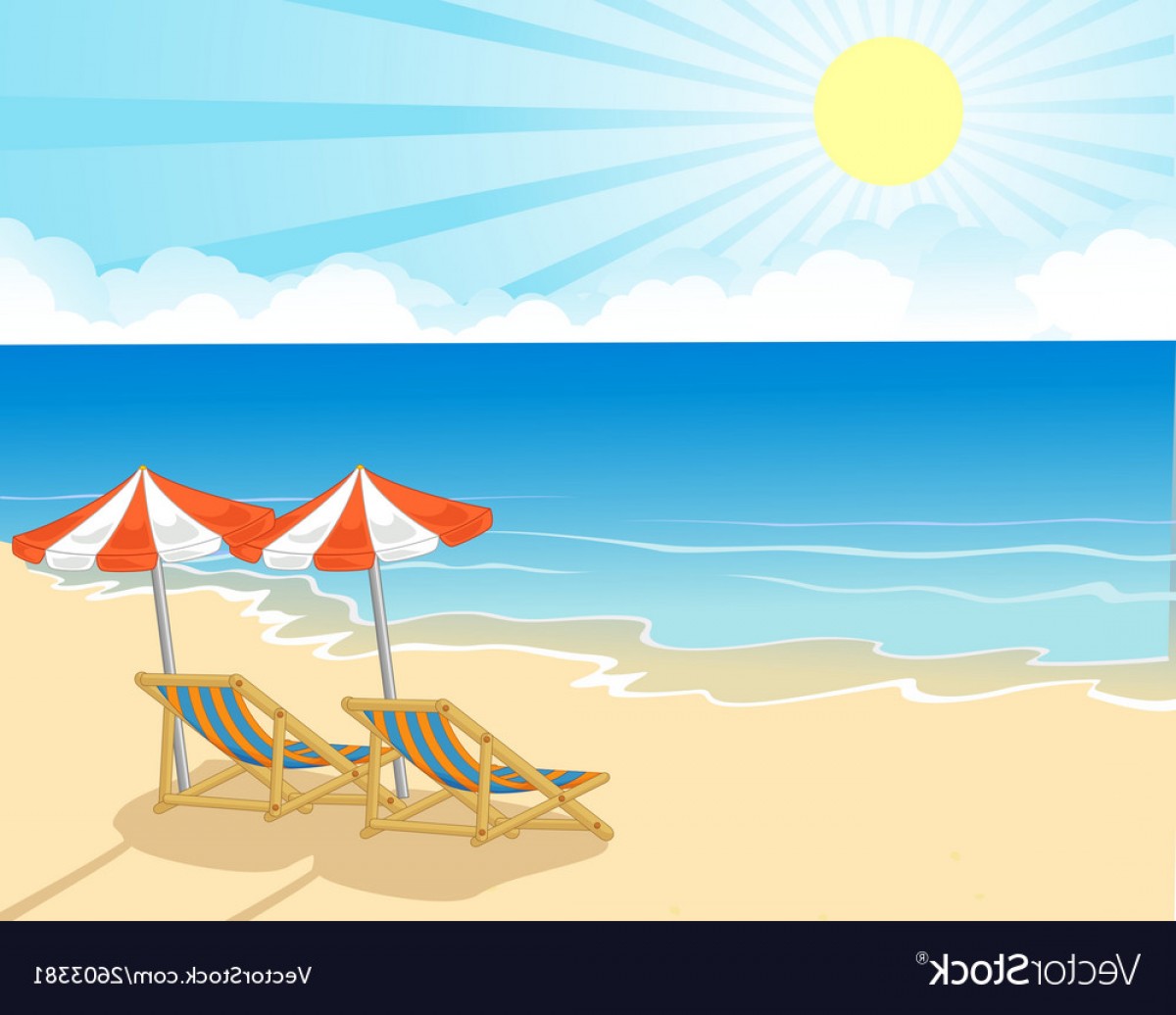 1200x1036 Cartoon Beach Chair And Umbrella On Tropical Beach Vector Soidergi