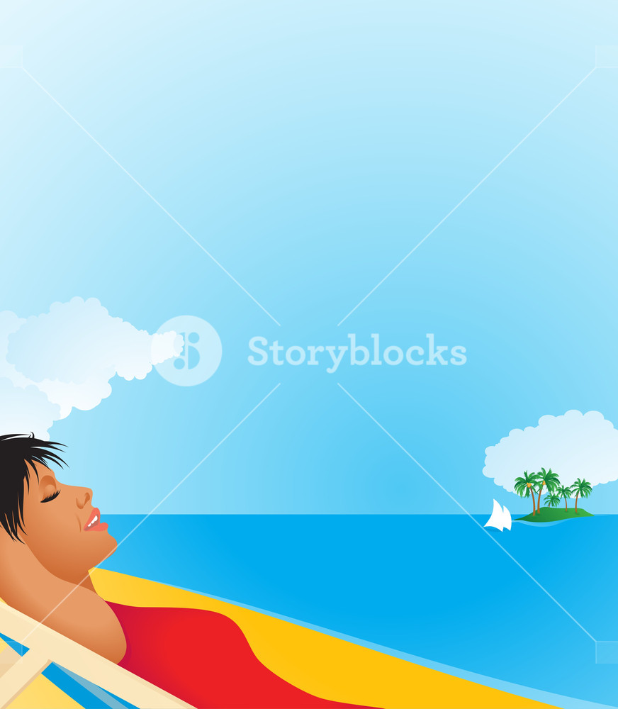 872x1000 Woman Relaxing On A Tropical Beach Vector Background Royalty
