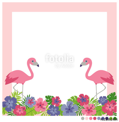 484x500 Tropical Summer Border Vector With Flamingo, Hibiscus And Leaf