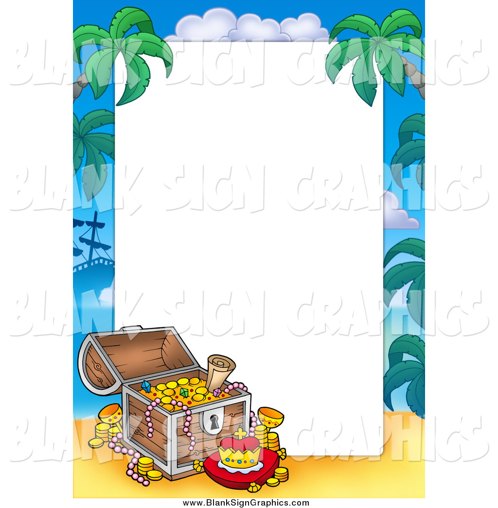1024x1044 Vector Illustration Of A Treasure Chest And Tropical Border Around