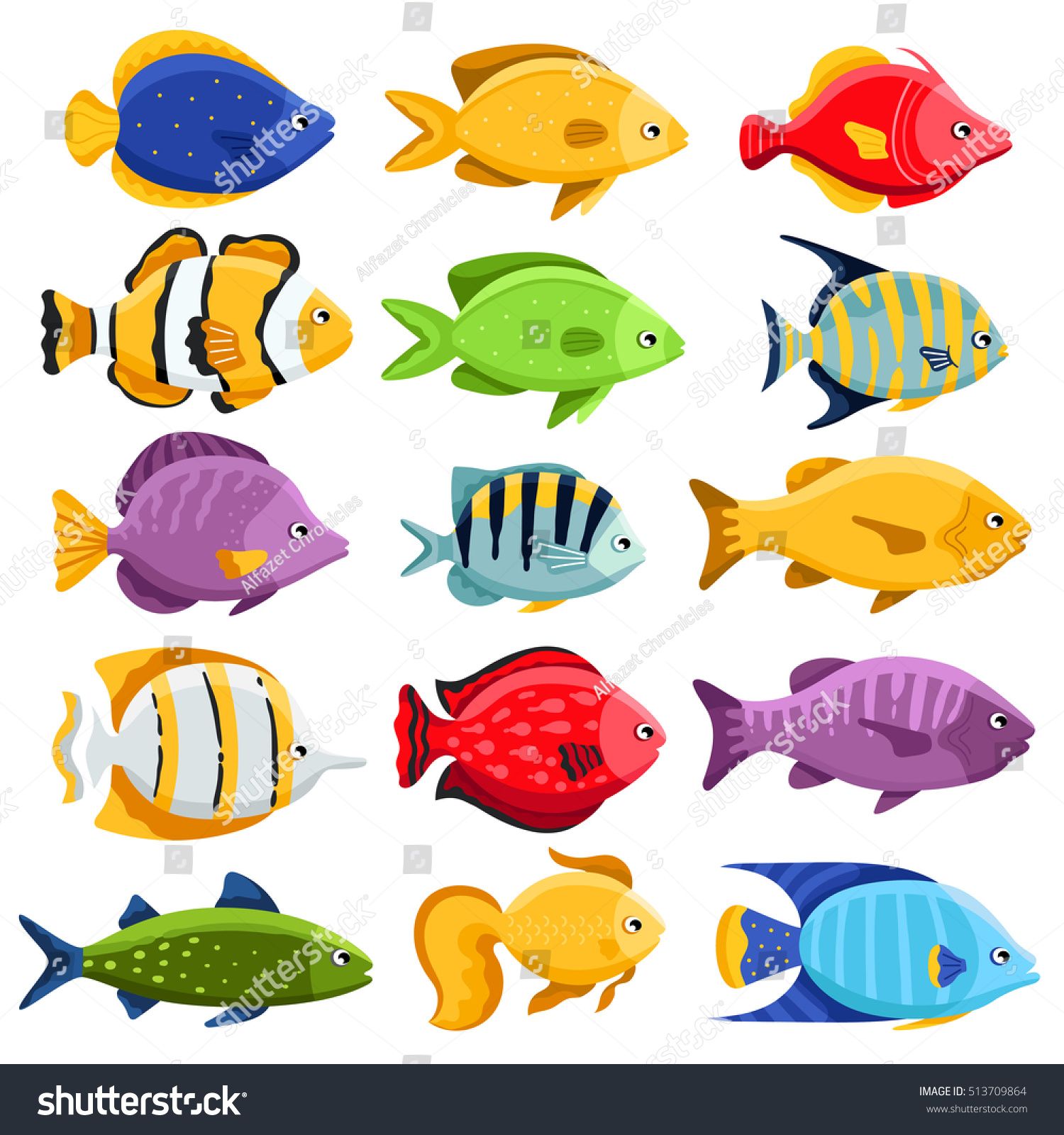1500x1600 Funny Fish Vector Characters Colorful Coral Reef Tropical Fish