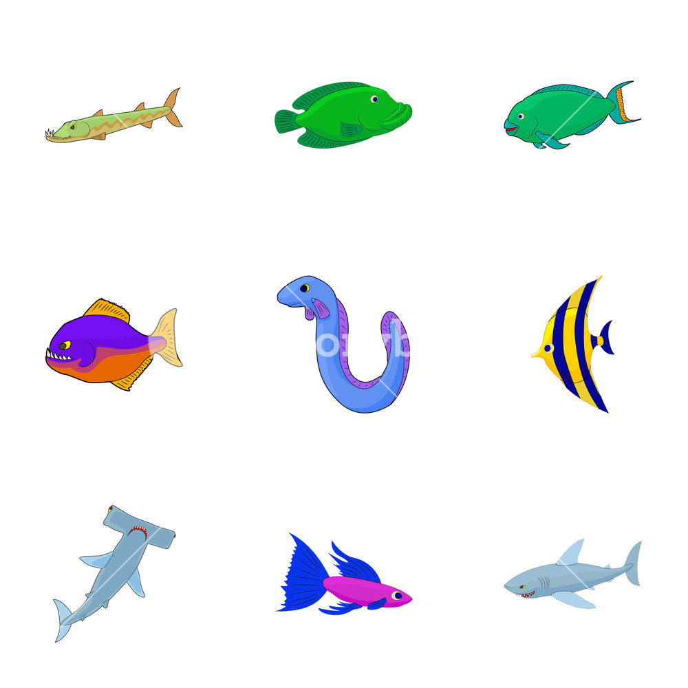 1000x1000 Tropical Fish Icons Set Cartoon Illustration Of Tropical Fish