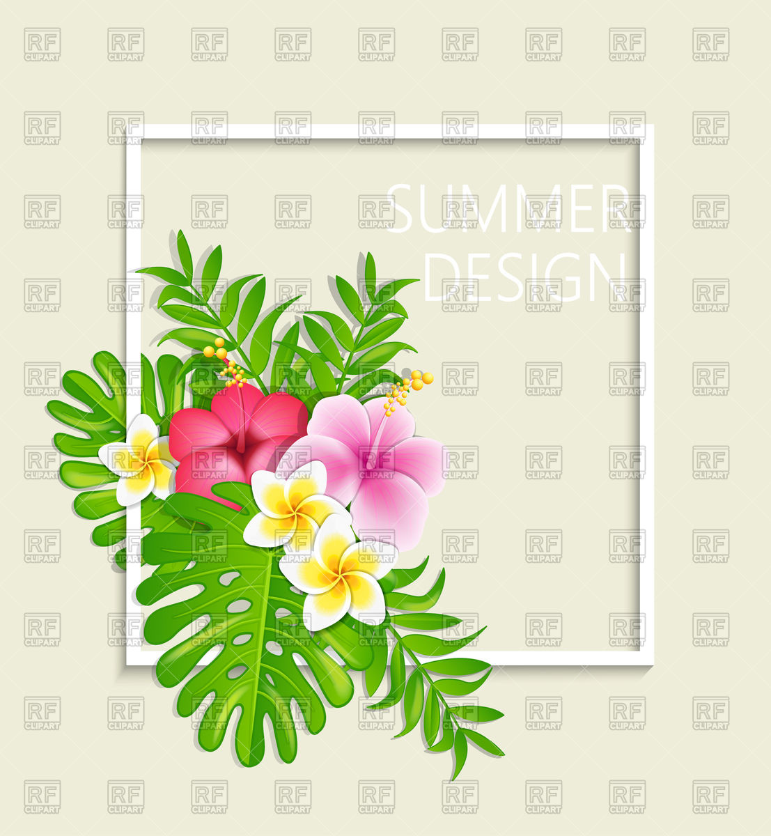 Summer Frame With Tropical Flowers And Leaves Vector Image 1107x1200 Summer Frame With Tropical Flowers And Leaves Vector Image
